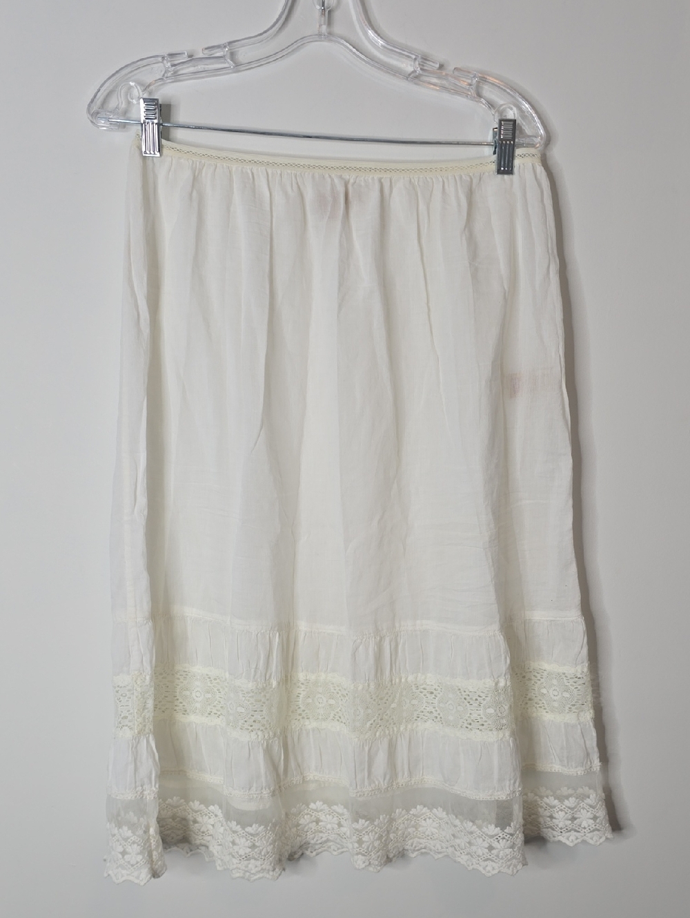 Vintage Cottagecore Prairie April Cornell Cream Lace-Trim Midi Skirt